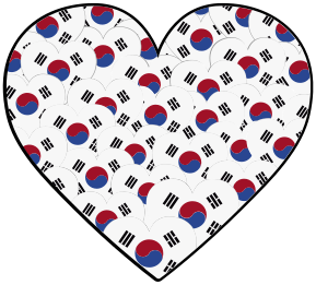 큰 한국 하트와 작은 하트 깃발 스티커 - TenStickers