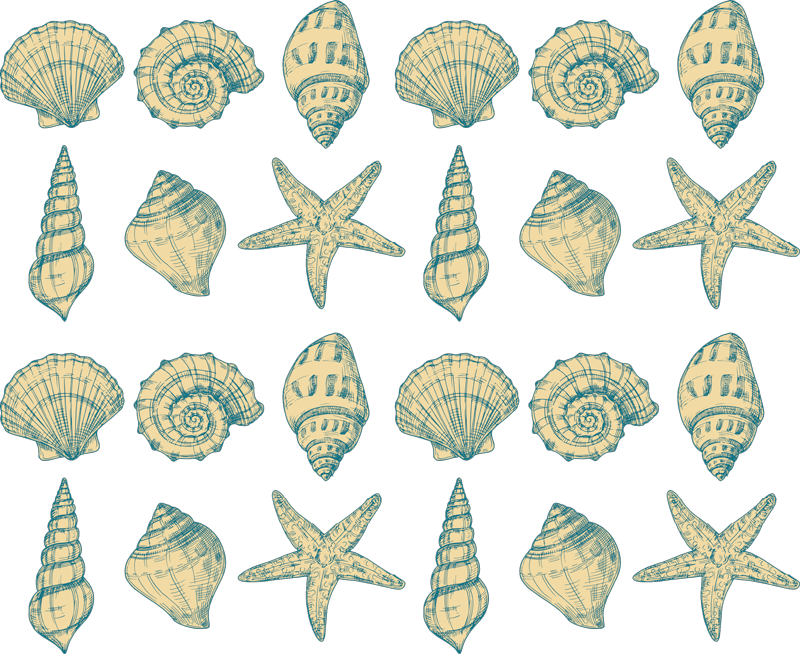 手描きの貝殻とヒトデのシートステッカー Tenstickers