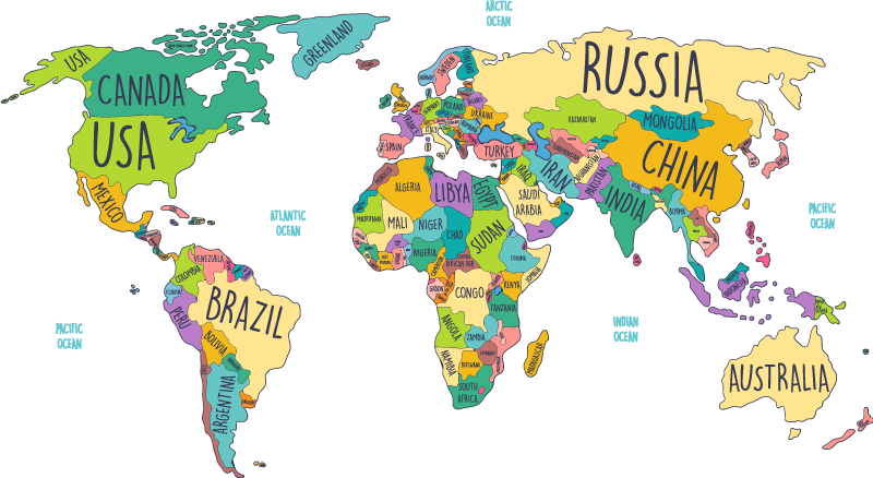 Vinilo pared mapamundi Mapa politico del mundo - TenVinilo