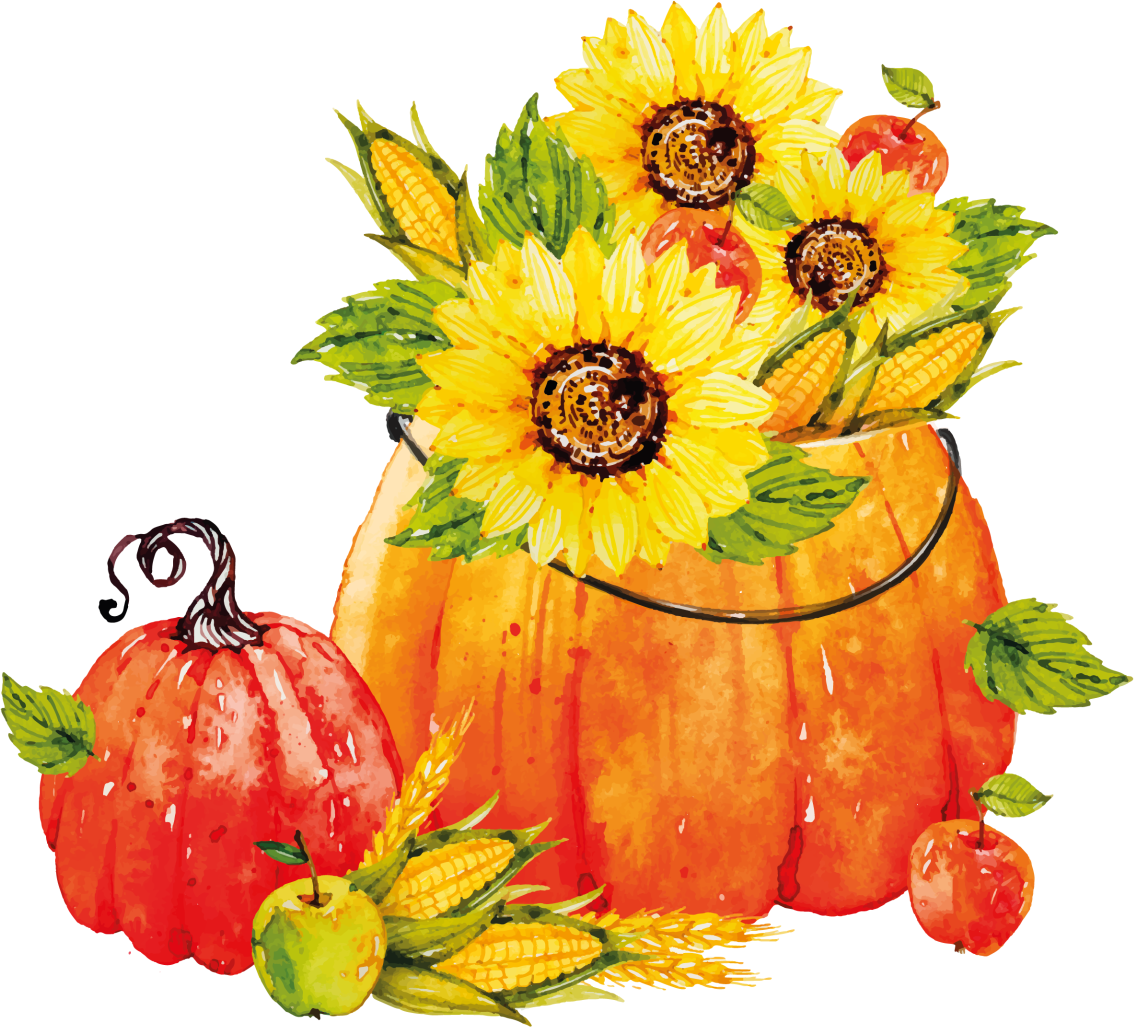 Watercolour pumpkin and sunflowers wall sticker - TenStickers