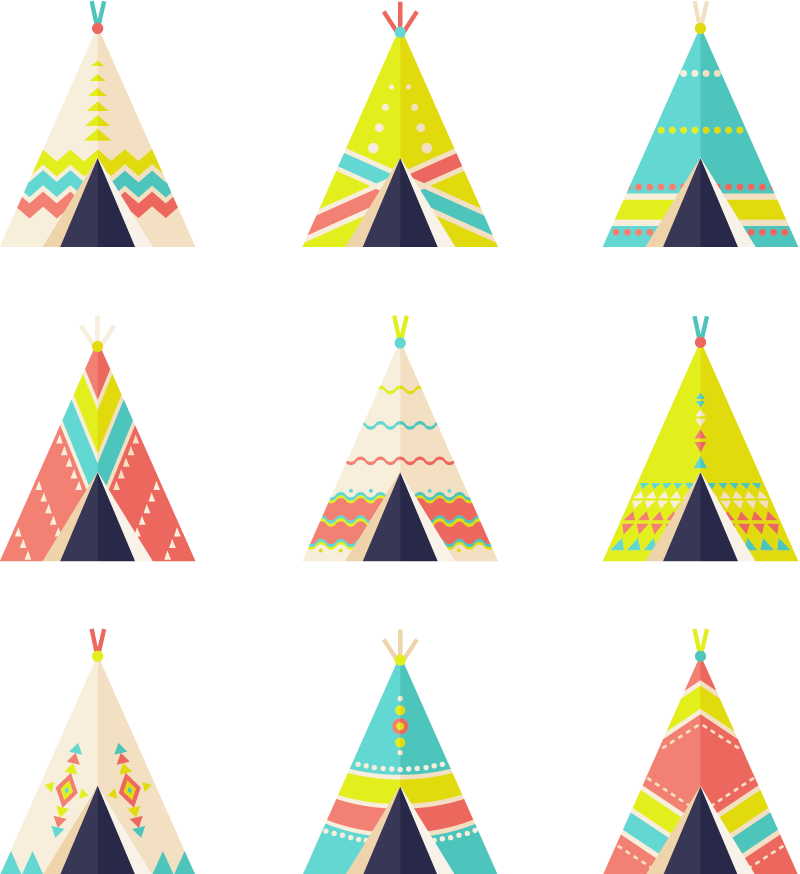 儿童墙贴纸 色彩缤纷的印第安帐篷图案 - TenStickers