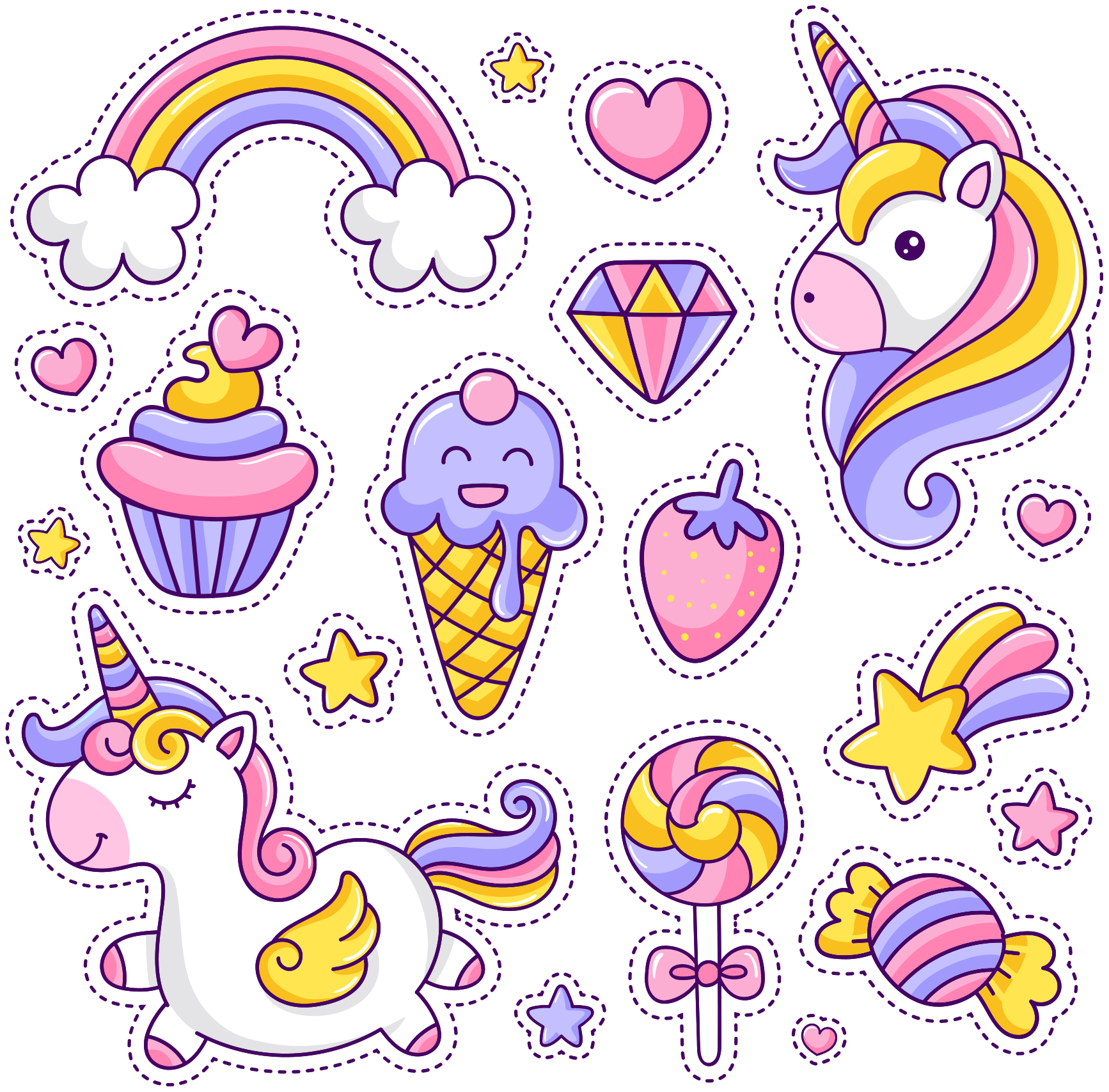 Unicorn with rainbow and sweets cinema decal - TenStickers