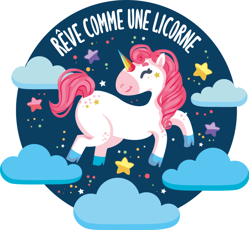 Sticker Cinéma Licorne avec arc en ciel et texte - TenStickers