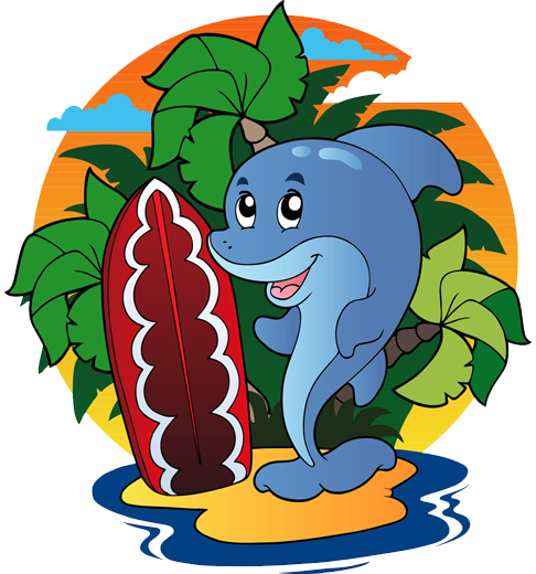 Beach Dolphin Surfer Kids Sticker - TenStickers