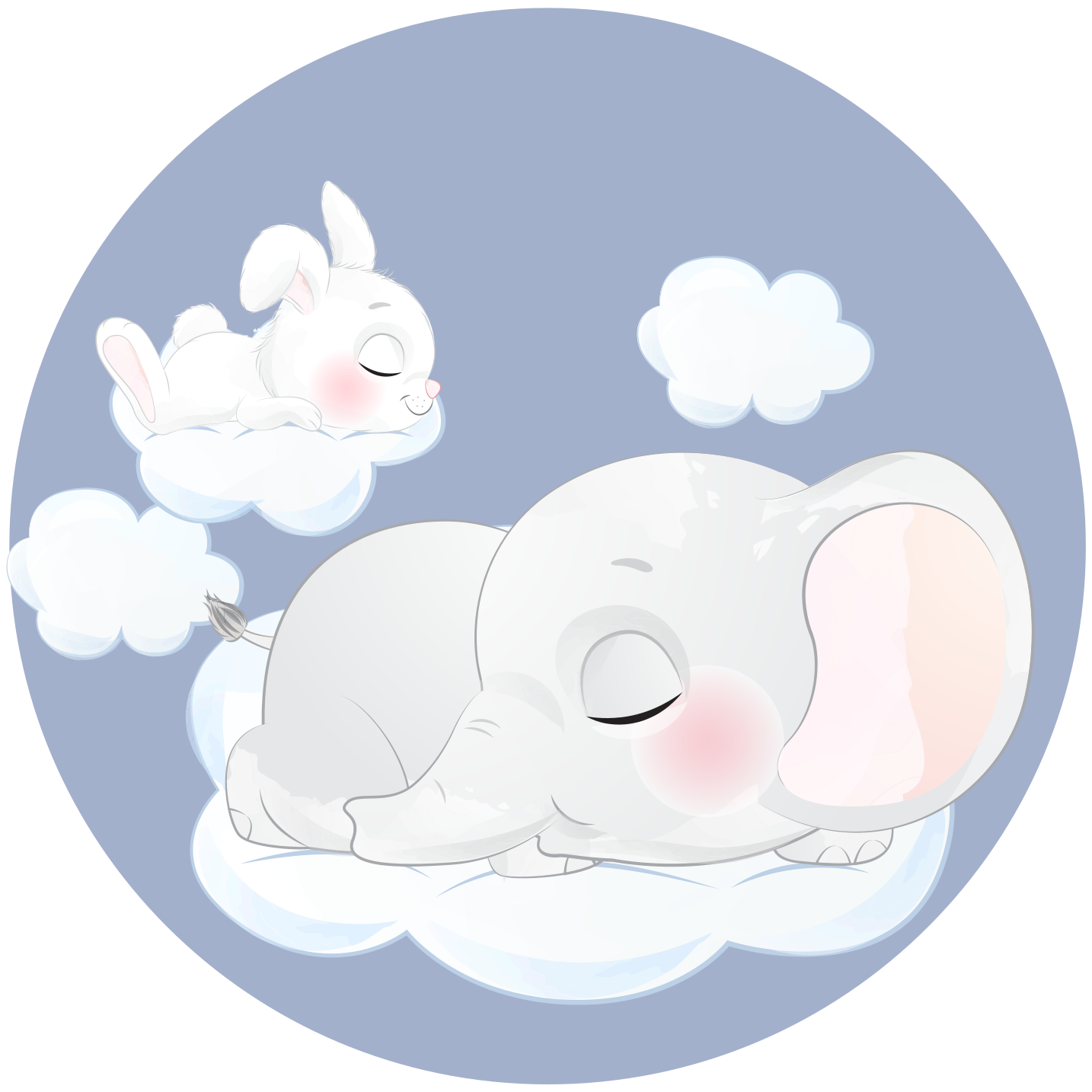 Vinilo decorativo cuento infantil Elefante y conejo durmiendo - TenVinilo