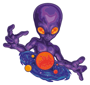 动物贴画 紫色外星人抱着行星 - TenStickers