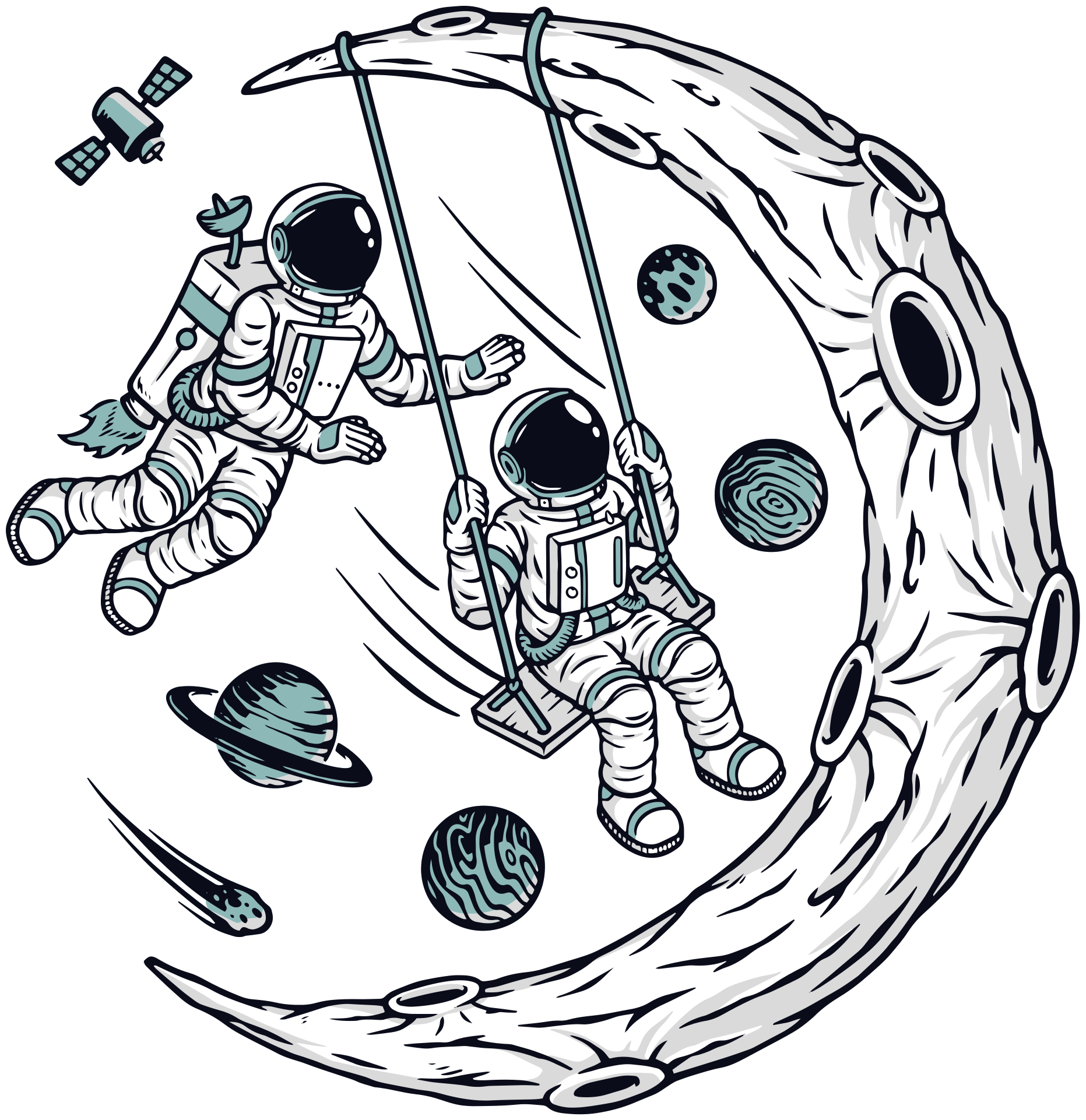 Vinilo para niños astronautas jugando en la luna - TenVinilo