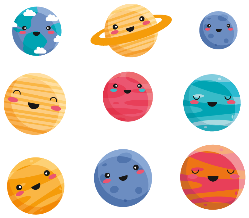 Autocolantes Decorativos Do Espaço Planetas Fofos Tenstickers 7890