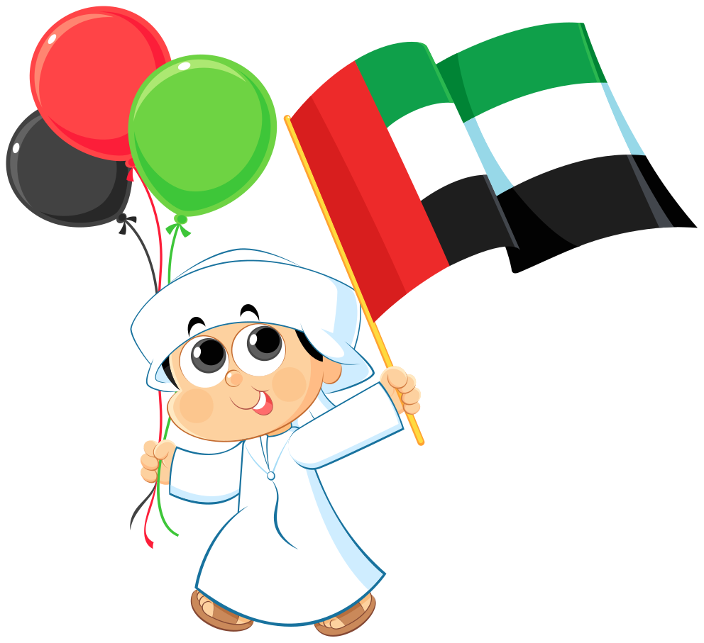 Kid holding UAE flag and Ballons Arabic stickers TenStickers