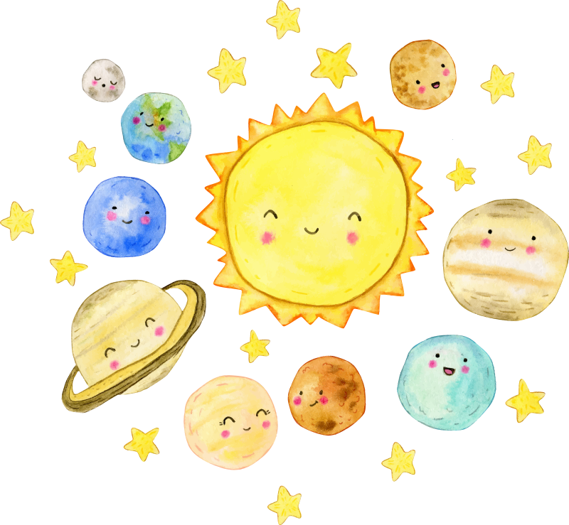handelaar Universeel kwaadheid de vrije loop geven Stickers vrolijke zon en planeten met sterren - TenStickers