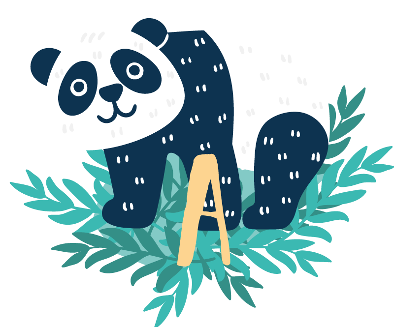 Happy  panda with initial nursery wall decal - TenStickers