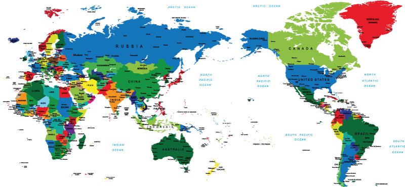 色付きの世界地図ウォールステッカー Tenstickers