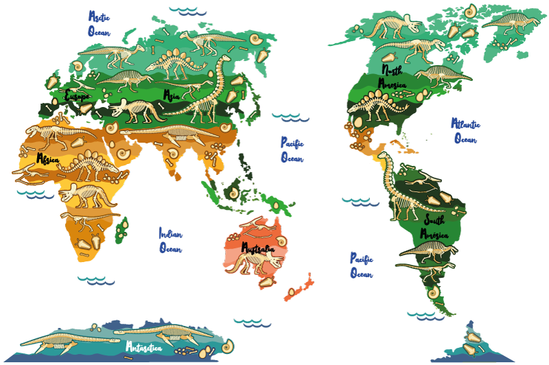 Dinosaur skeleton world map wall sticker - TenStickers
