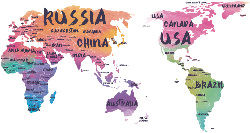 文字蜡笔颜色模具世界地图贴纸 - TenStickers