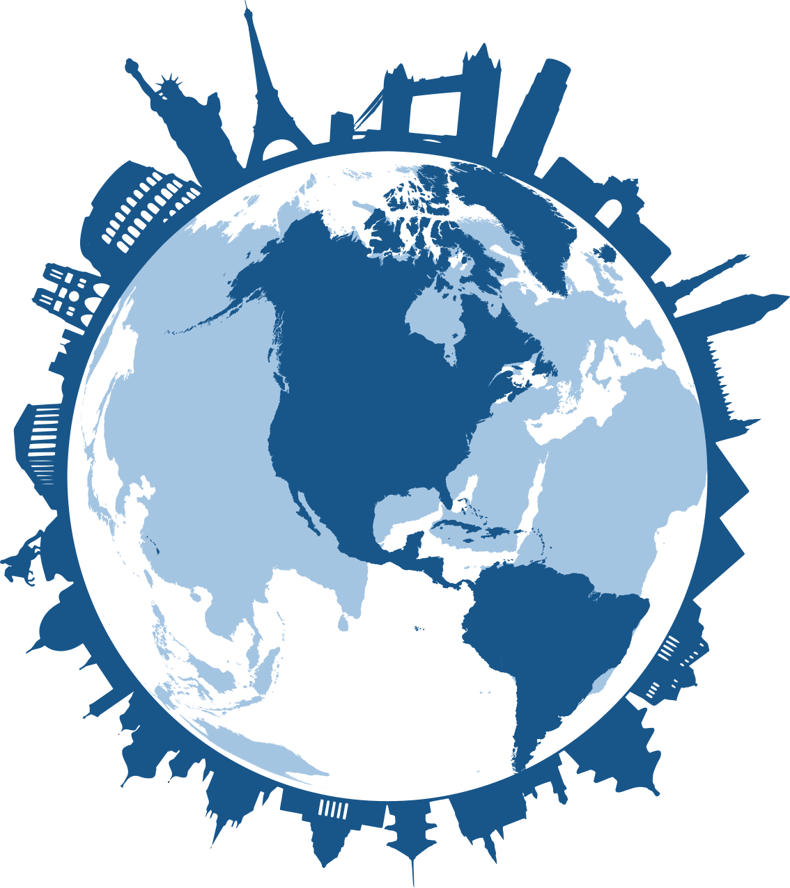 Famous skyline America world map wall sticker - TenStickers