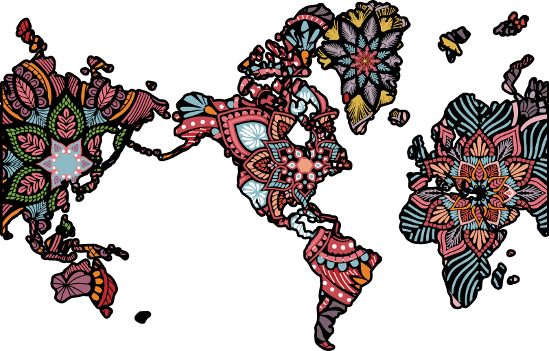 Floral Pattern America World Map world - TenStickers