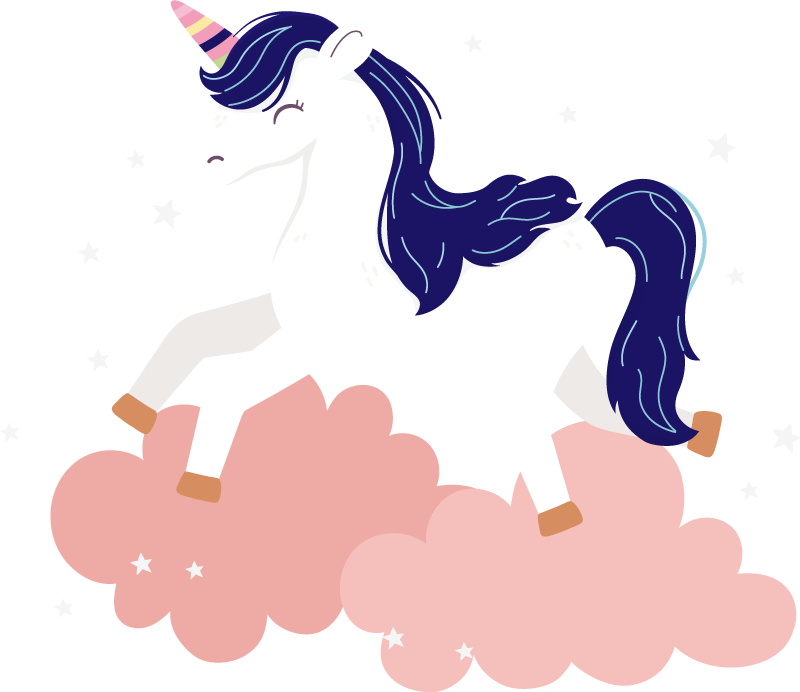 Vienaragis ant rožinių debesų vaikų sienos lipdukas - „Tenstickers“