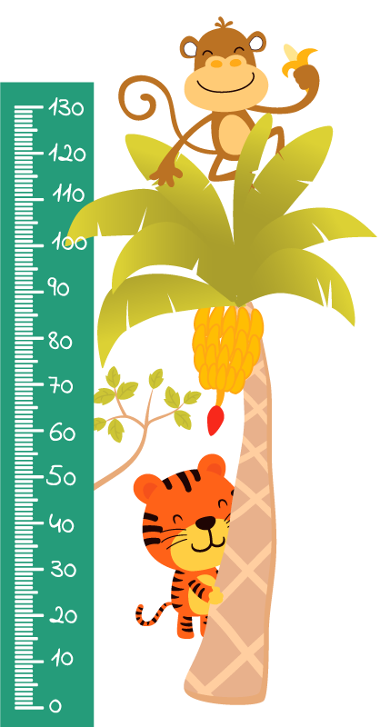 猴子和老虎的身高表墙贴 - TenStickers