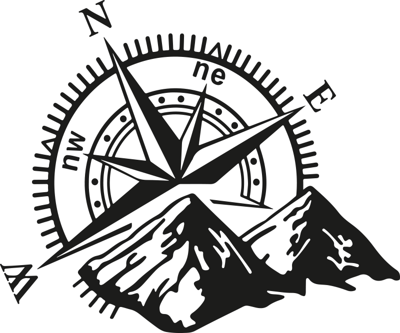Mountain with compass nature stickers