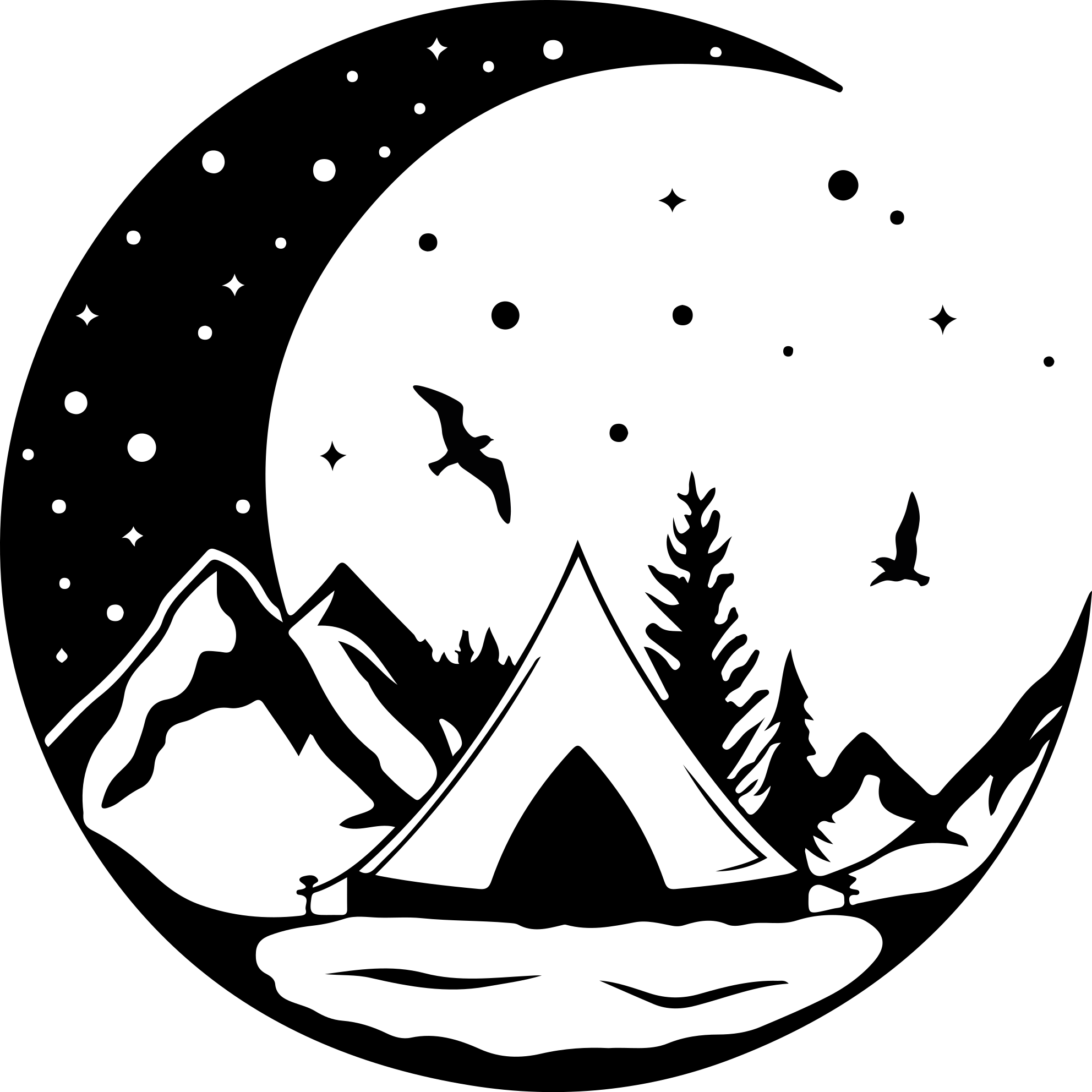 mountains and moon night nature wall sticker - TenStickers