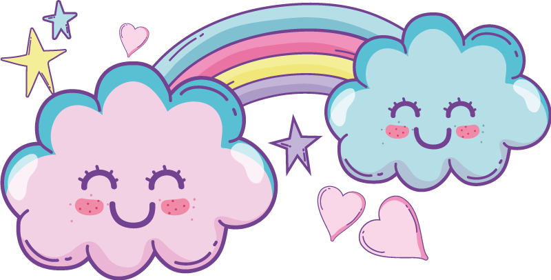 Smiling cute rainbow clouds with hearts cartoon wall sticker - TenStickers