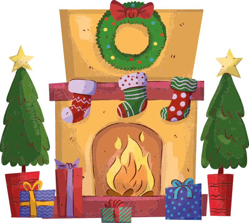 Cartoon Christmas Fireplace wall sticker - TenStickers