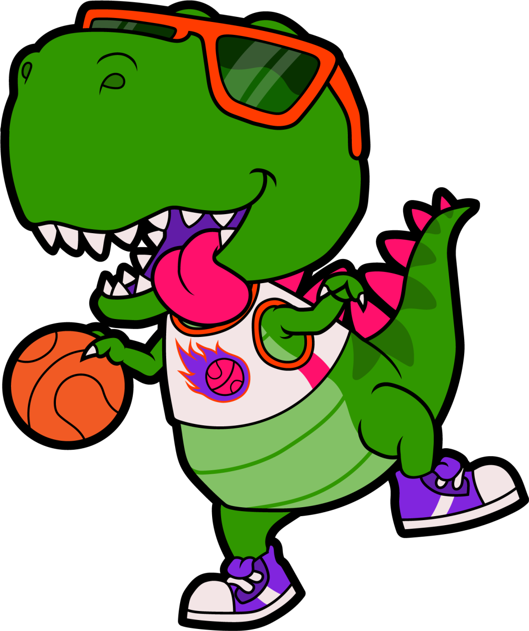 Dinossauro dos desenhos animados um jogador de basquete