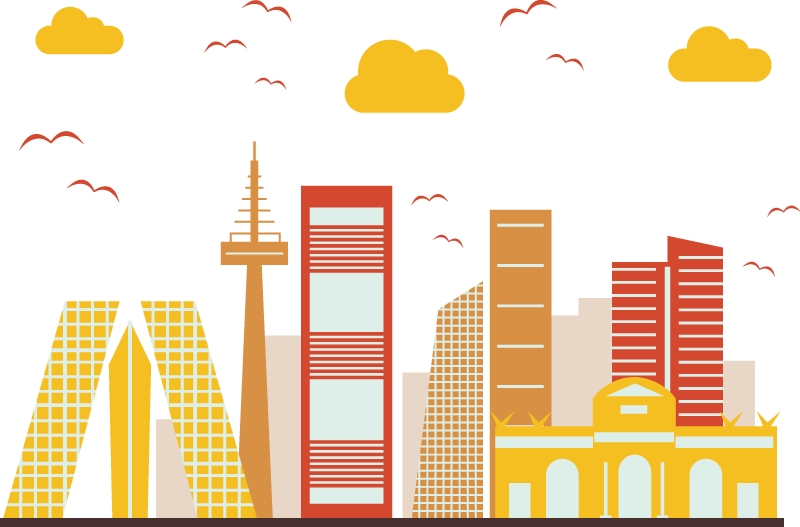 Vinilo Madrid skyline tonos cálidos - TenVinilo