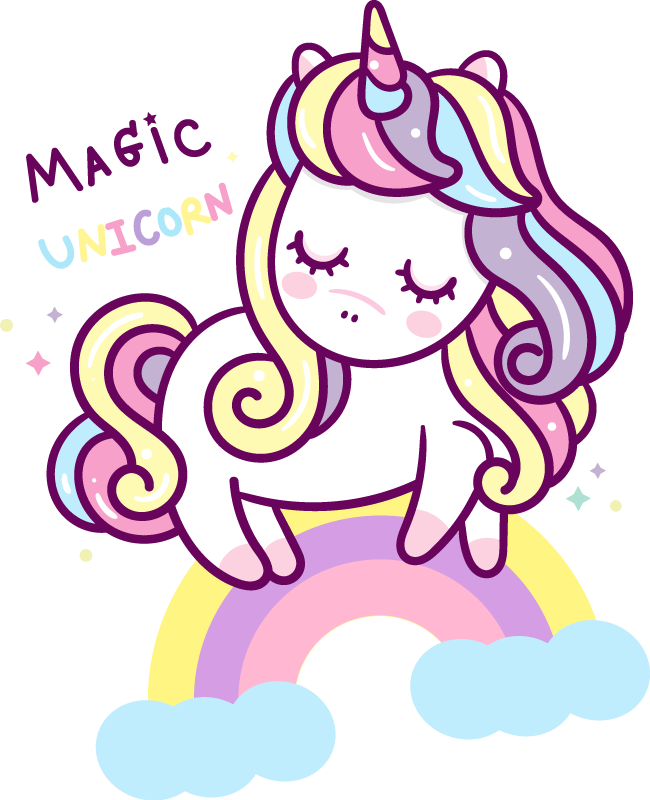 Magic cartoon unicorn on rainbow fairy tale wall decal - TenStickers