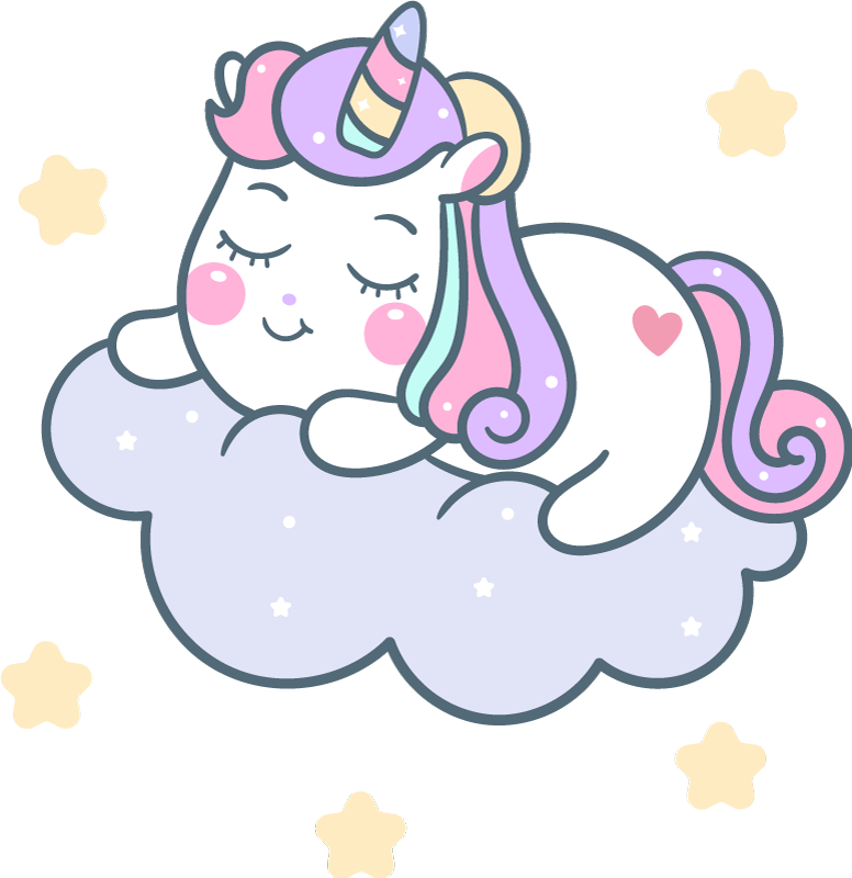 Cute cartoon unicorn sitting on cloud fairy tale wall decal - TenStickers