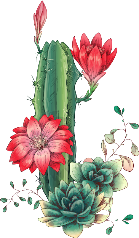 Autocolantes flores vinis decorativos de cacto colorido - TenStickers