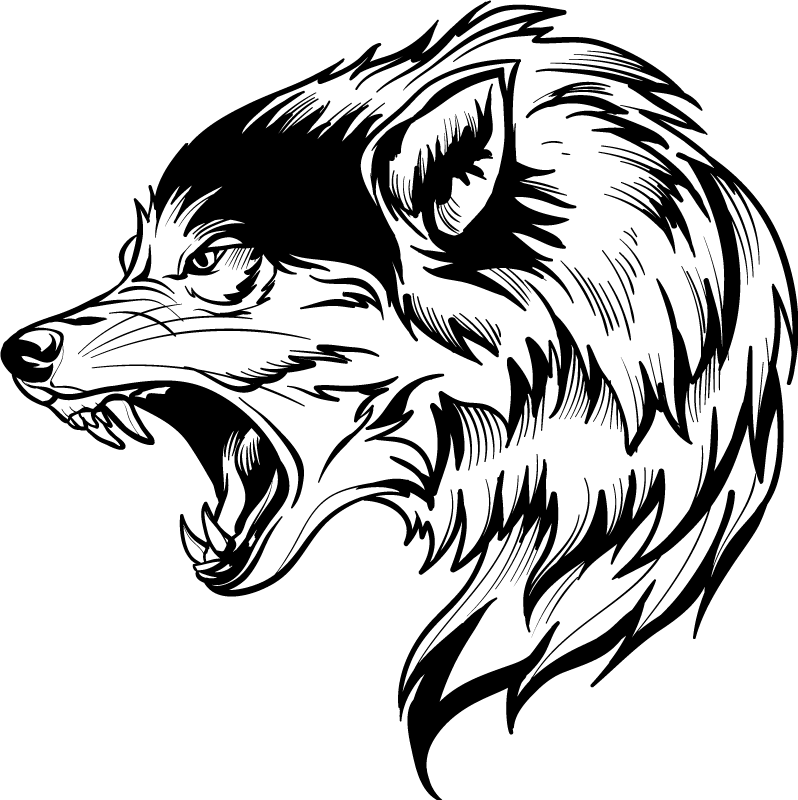 Sticker Animal Jungle Loup Dessin Loup Noir Face A Gauche Tenstickers