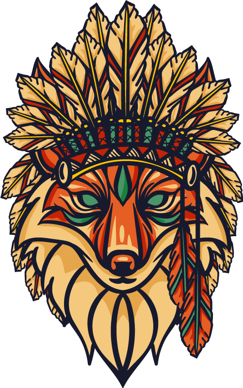 Ræv i et warbonnet mærkat om vilde dyr - TenStickers