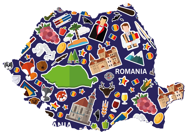 Harta romaneasca cu simboluri autocolant de perete - TenStickers