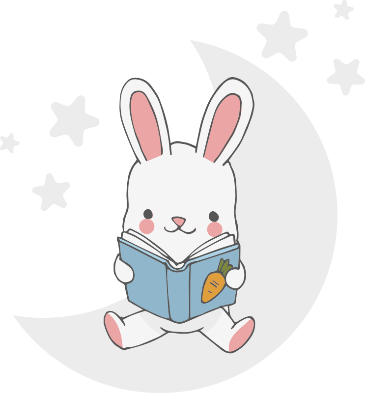 月のイラストデカールでウサギの読書 Tenstickers
