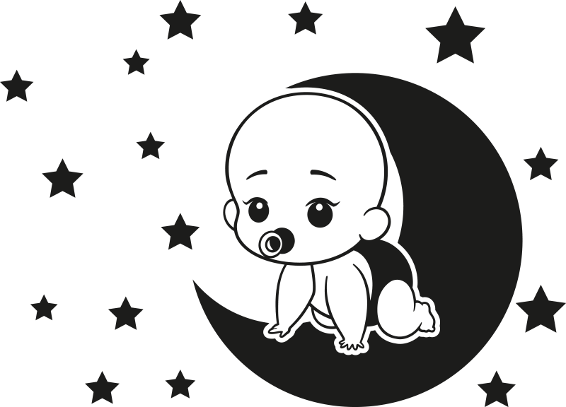 Sticker Bebe Sur La Lune Avec Des Etoiles Tenstickers