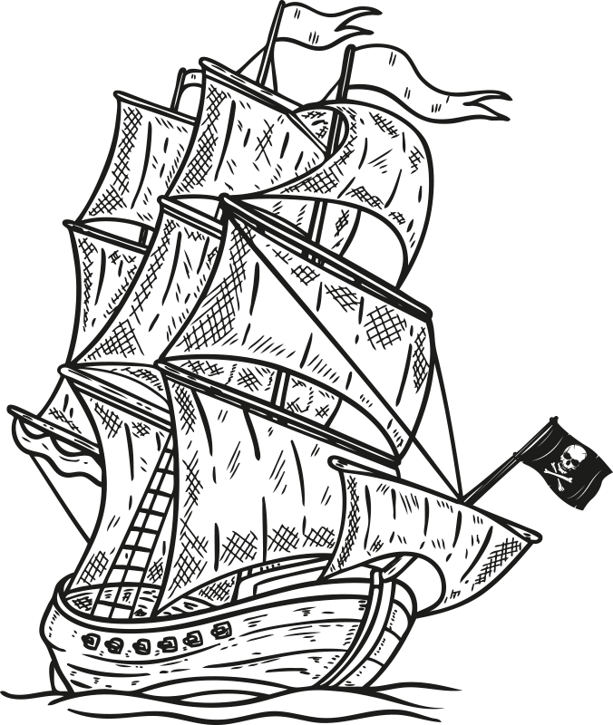 イラストの壁の芸術をナビゲートする海賊船 Tenstickers