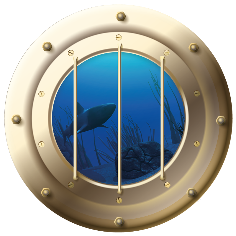 Sharks in submarine window fish sticker - TenStickers