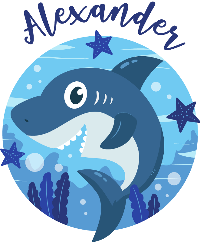 Happy sharks with name fish decal - TenStickers
