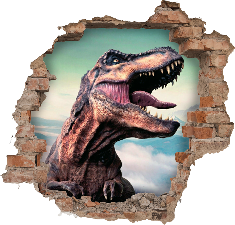 T-Rex Dinosaur Jumping out of wall. 3D Graphic Wall Decal Sticker. Pee –  StickerBrand