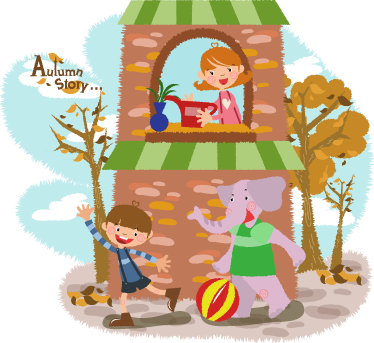 孩子们秋天的大象墙贴 - TenStickers