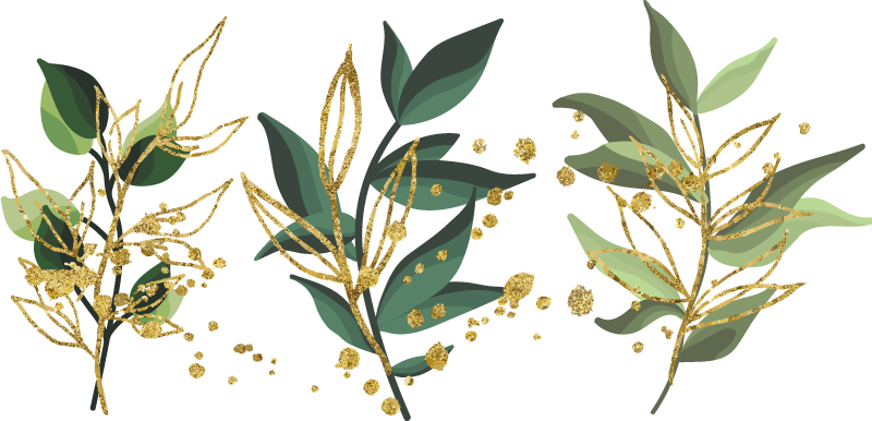 Leaf gold splatter set plant wall sticker - TenStickers