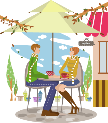 Autocolante decorativo de ilustrações casal no terraço - TenStickers