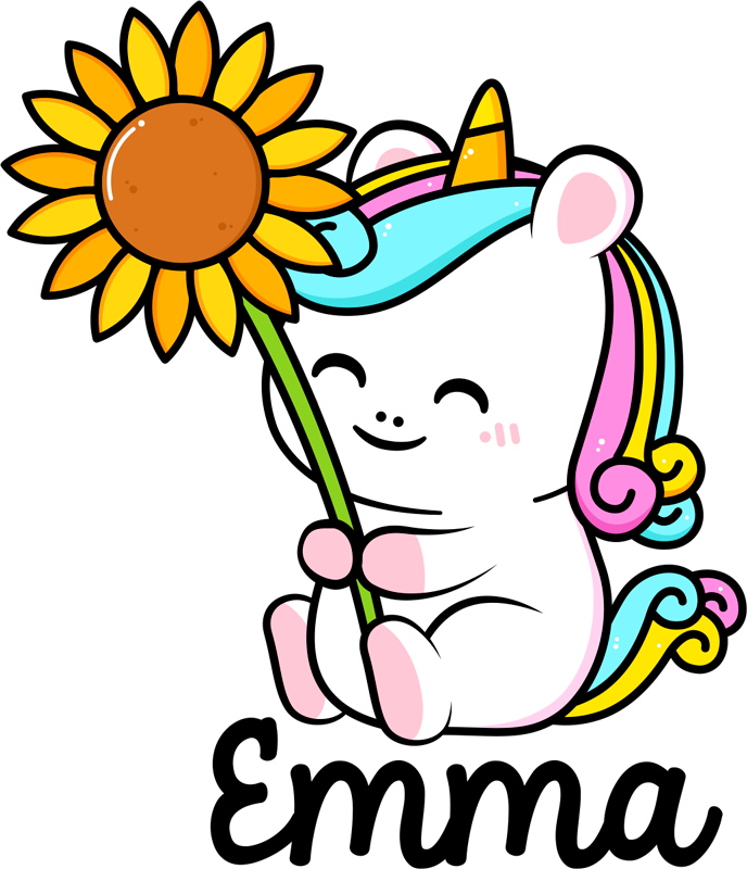 Vinilo con nombre unicornio con girasol - TenVinilo