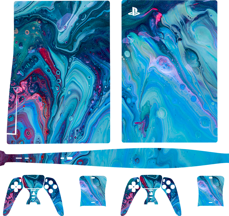 Teal waves oil paint PS5 sticker - TenStickers
