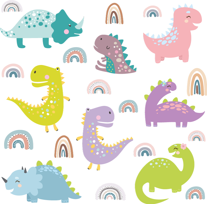 虹の恐竜の壁のステッカー - TENSTICKERS