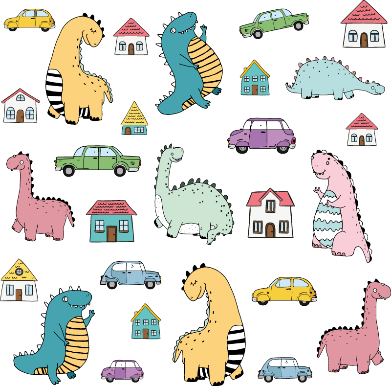 Nordic dinosaurs in town set dinosaur decal - TenStickers