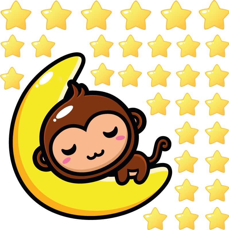 月亮幼儿园墙上的猴子贴图 - TenStickers