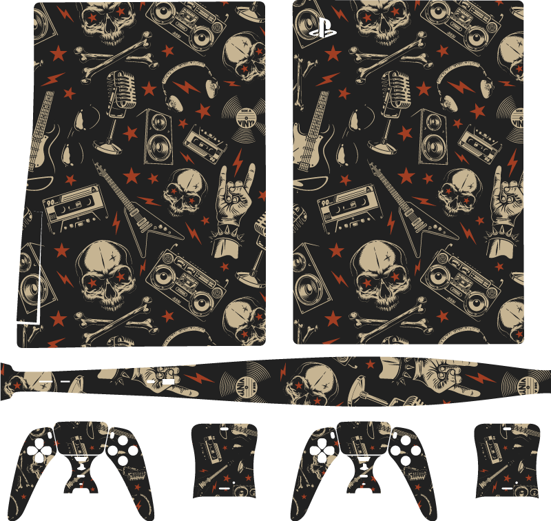 Rock and roll music pattern PS5 sticker - TenStickers