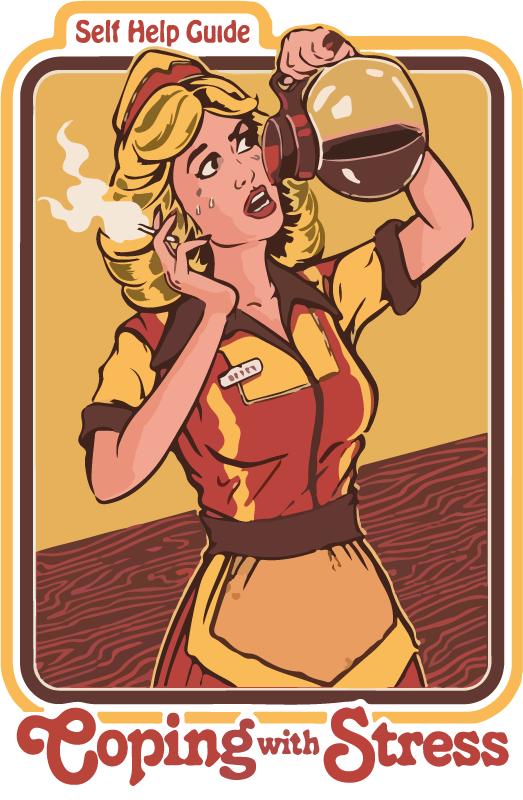 Sticker vintage ordinateur portable ans 70 face au stress - TenStickers